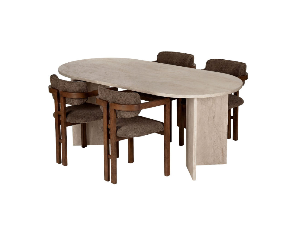 Zestaw stołowy z krzesłami (5 elementów) z drewna „Meridia 4” – 180 x 90 x 75 cm – brązowy