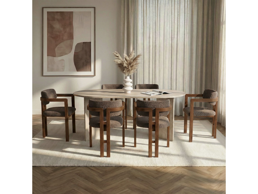Zestaw stołowy z krzesłami (7 elementów) z drewna „Meridia 6” – 180 x 90 x 75 cm – brązowy