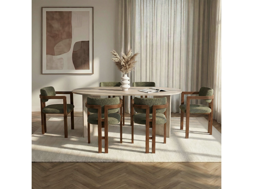 Zestaw stołowy z krzesłami (7 elementów) z drewna „Meridia 6” – 180 x 75 x 90 cm – zielony