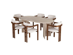 Zestaw stołowy z krzesłami (7 elementów) z drewna „Meridia 6” – 180 x 90 x 75 cm – biały