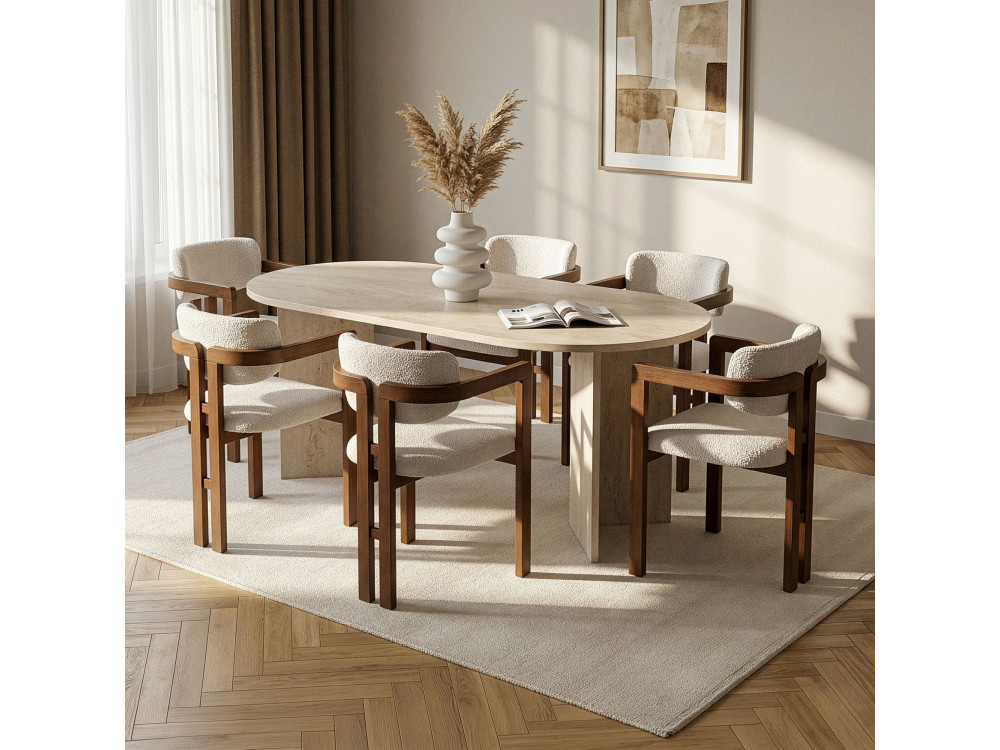 Zestaw stołowy z krzesłami (7 elementów) z drewna „Meridia 6” – 180 x 90 x 75 cm – biały