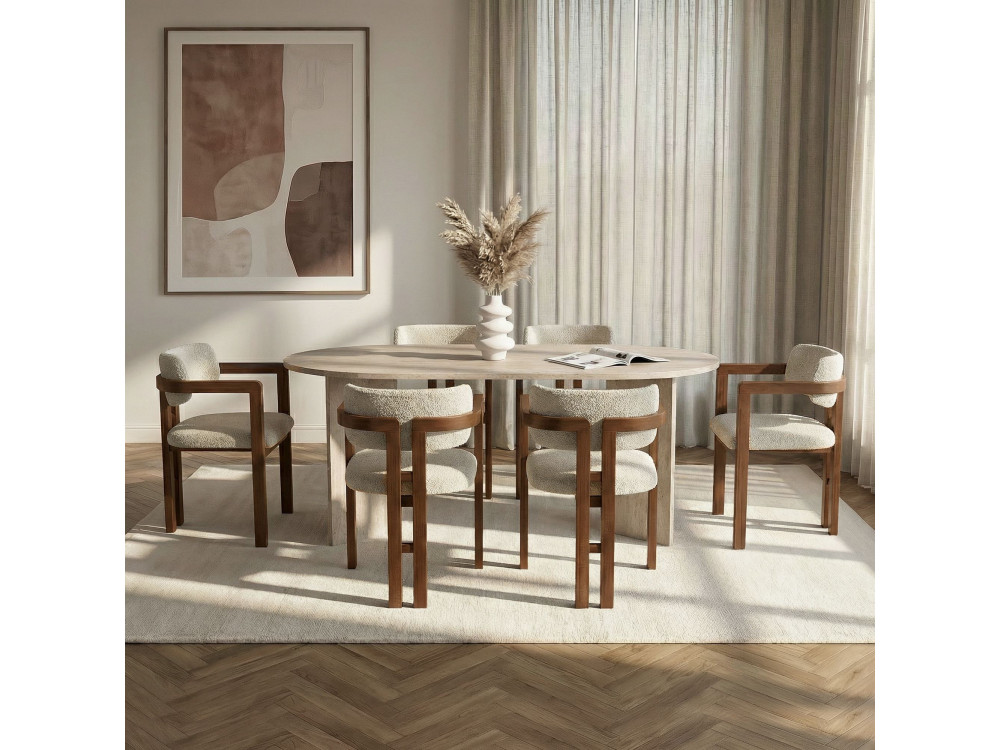 Zestaw stołowy z krzesłami (7 elementów) z drewna „Meridia 6” – 180 x 90 x 75 cm – biały