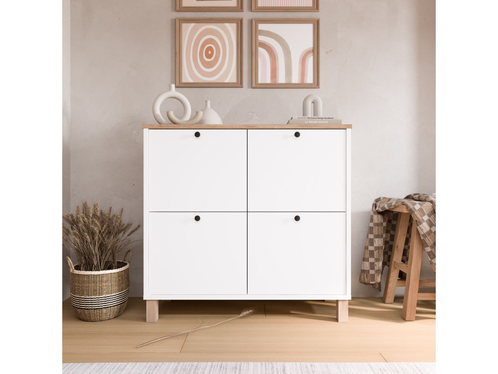 Drewniana szafka na buty „Nord” – 90 x 35 x 85 cm – biała