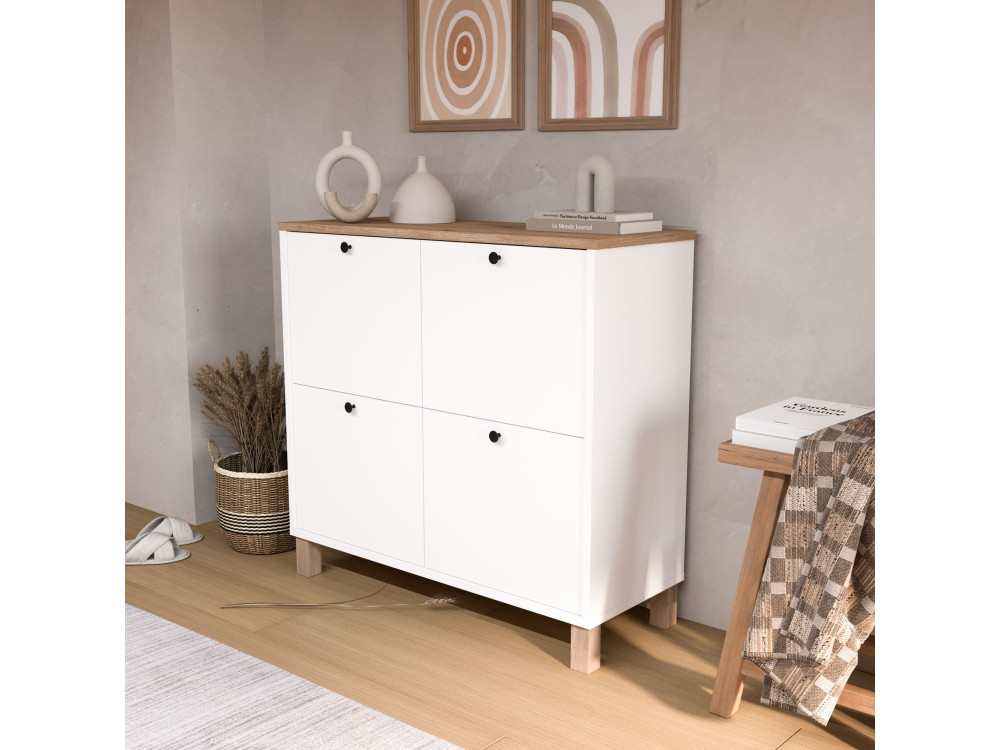Drewniana szafka na buty „Nord” – 90 x 35 x 85 cm – biała