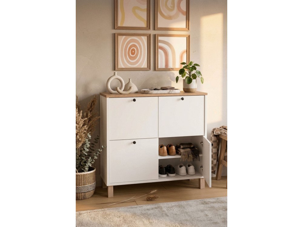 Drewniana szafka na buty „Nord” – 90 x 35 x 85 cm – biała
