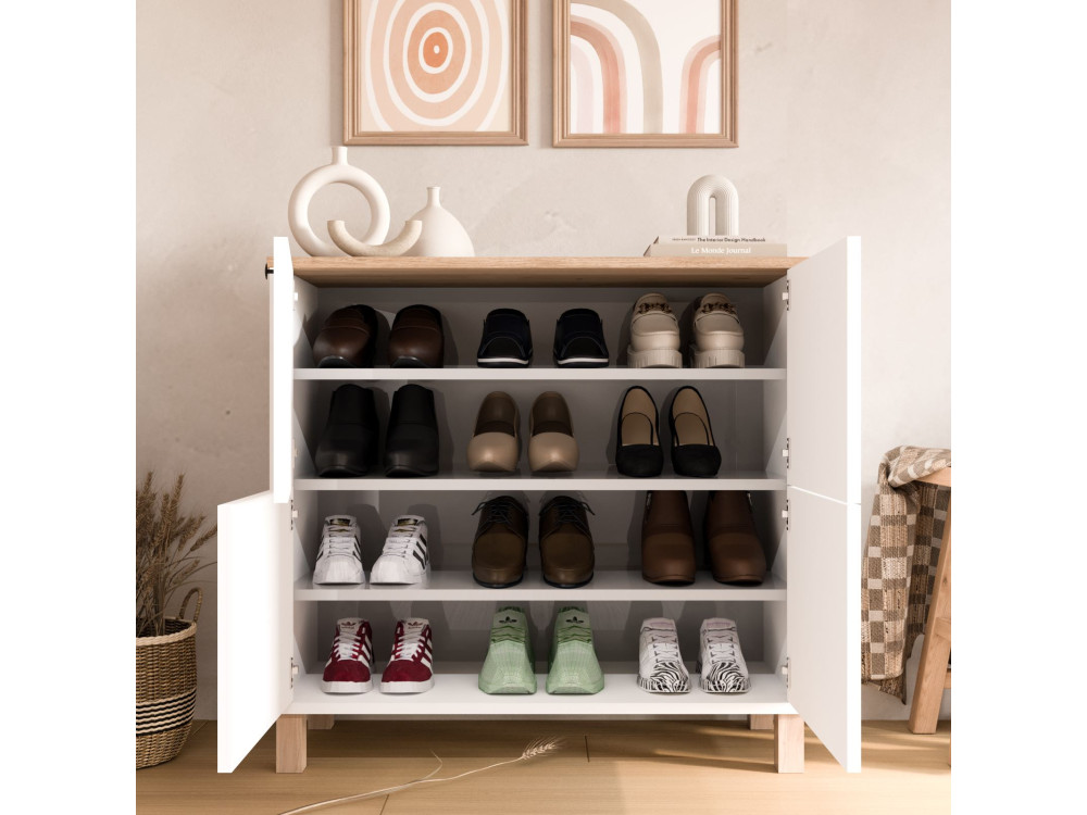 Drewniana szafka na buty „Nord” – 90 x 35 x 85 cm – biała