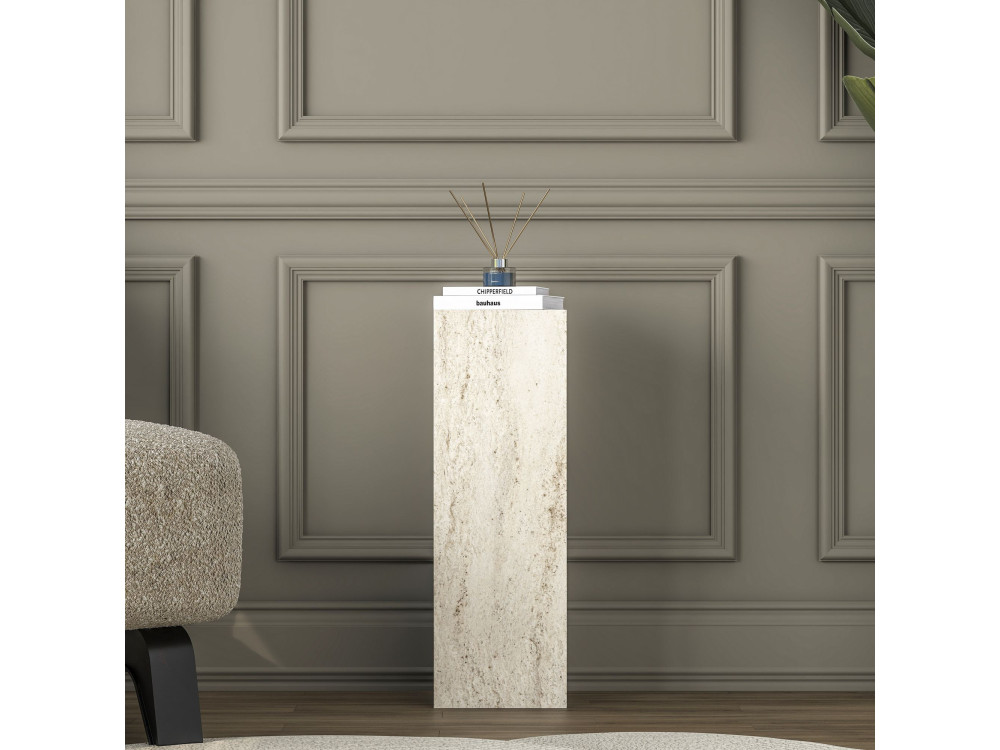 Drewniany stolik pomocniczy „AD108” – 20 x 18 x 60 cm – trawertyn