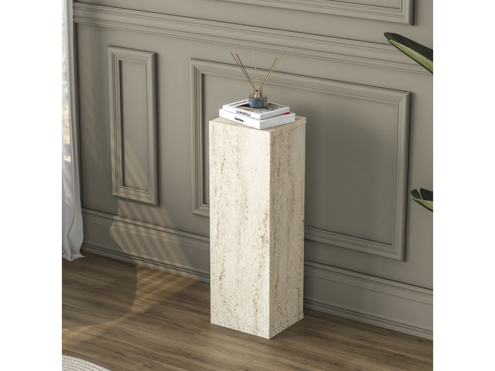 Drewniany stolik pomocniczy „AD108” – 20 x 18 x 60 cm – trawertyn