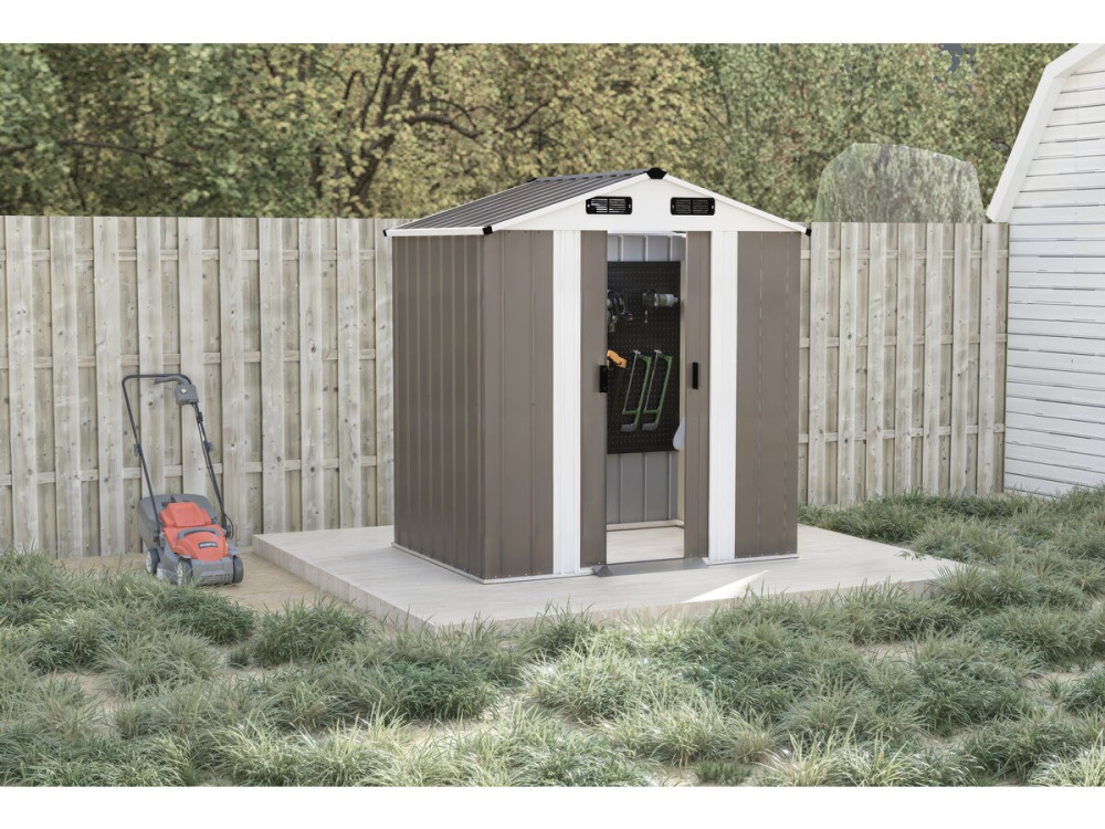Metalowa szopa ogrodowa „Dallas II” – 2,17 m² – kolor taupe
