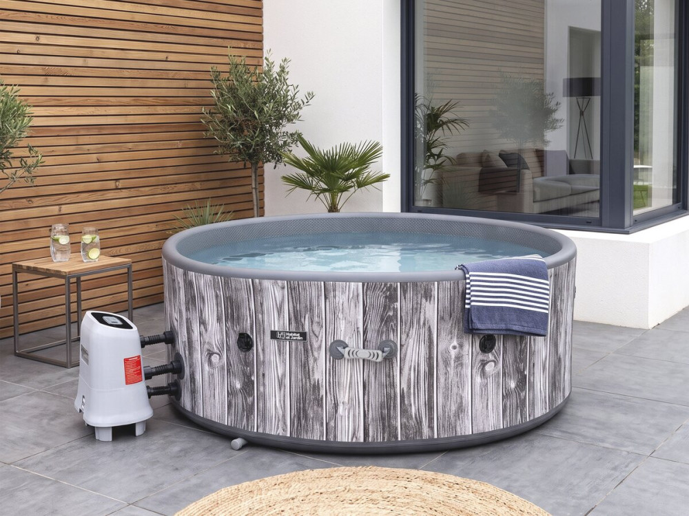 Nadmuchiwane, półsztywne jacuzzi z PVC imitujące drewno „Antibes” – 6 miejsc – szare