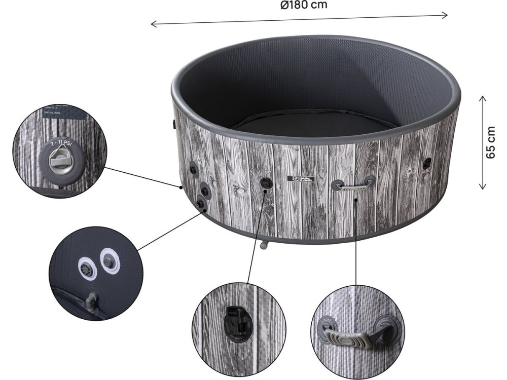 Nadmuchiwane, półsztywne jacuzzi z PVC imitujące drewno „Antibes” – 6 miejsc – szare
