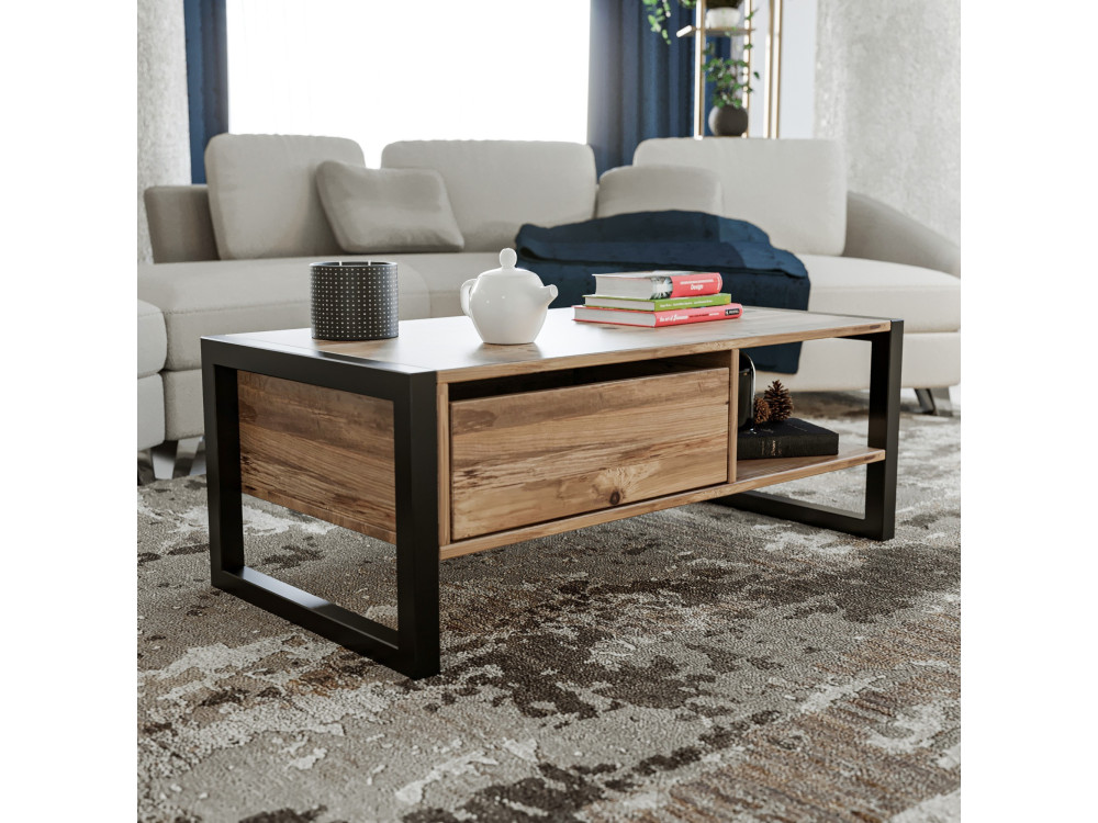 Drewniany stolik kawowy „Haldizen” – 105 x 55 x 40 cm – brązowy