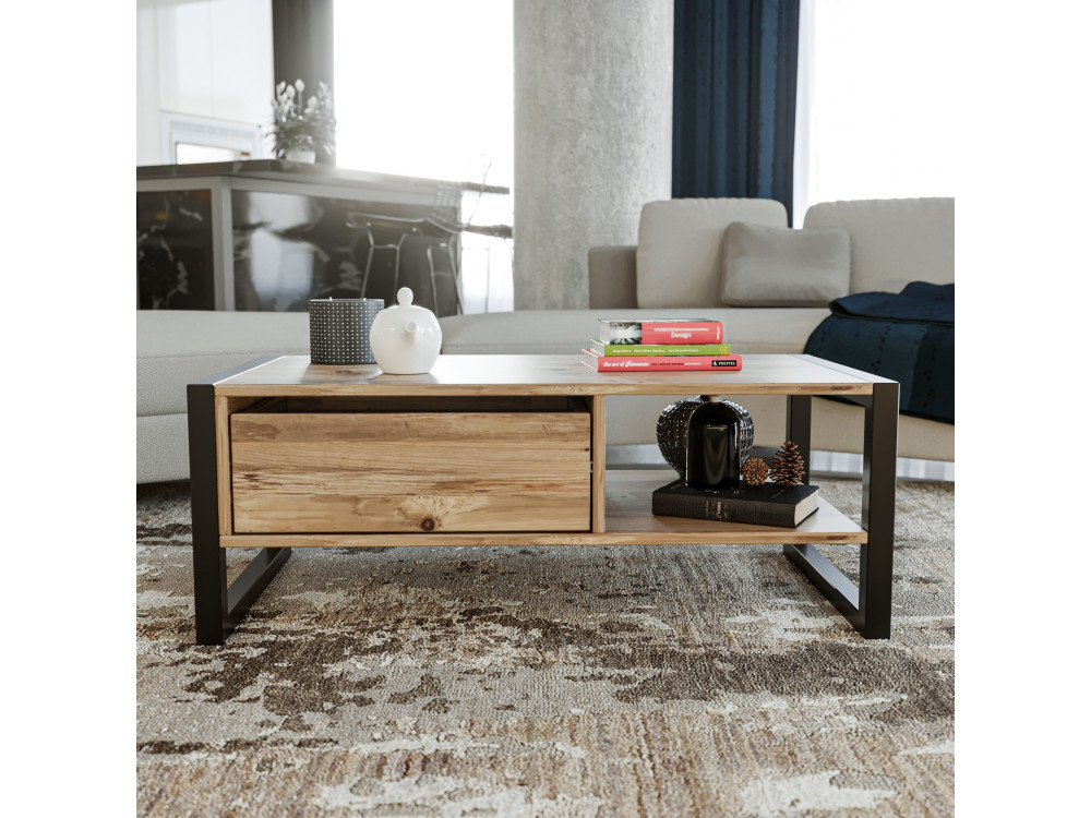 Drewniany stolik kawowy „Haldizen” – 105 x 55 x 40 cm – brązowy