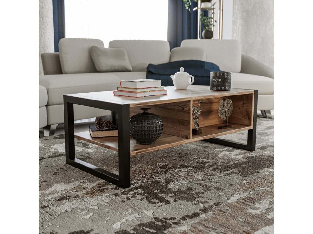 Drewniany stolik kawowy „Haldizen” – 105 x 55 x 40 cm – brązowy