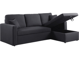 Kanapa narożna "Alain" - 221 x 145 x 85 cm - 3 miejsca - Czarna