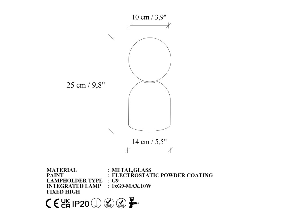 Metalowa lampa stołowa „Pupa” – 14 x 14 x 25 cm – czarna