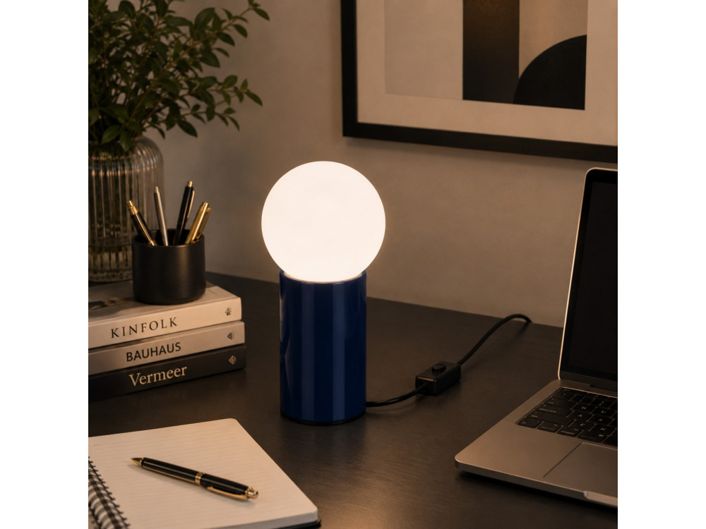 Metalowa lampa stołowa „Polo” – 15 x 15 x 35 cm – niebieska