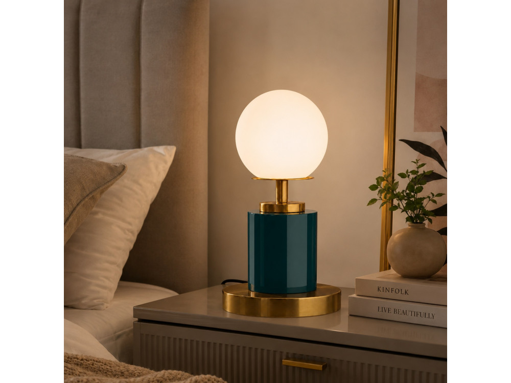 Metalowa lampa stołowa „Moira” – 17 x 17 x 34 cm – ciemnozielona