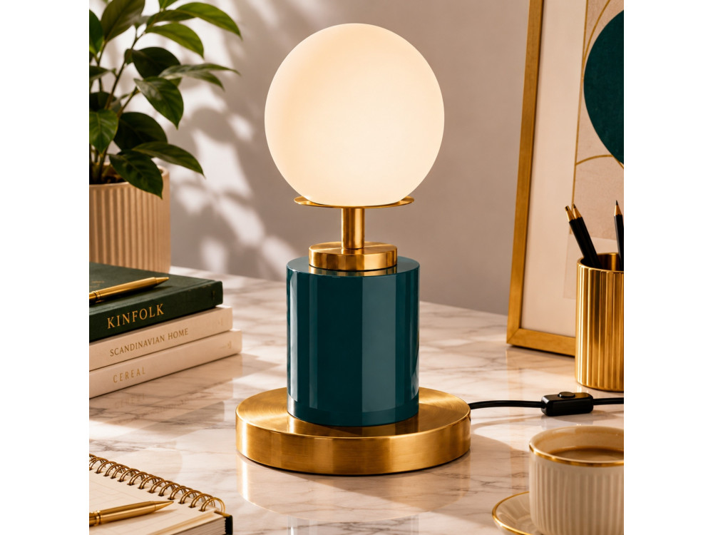 Metalowa lampa stołowa „Moira” – 17 x 17 x 34 cm – ciemnozielona