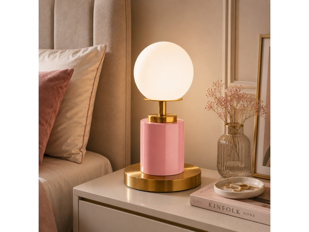 Metalowa lampa stołowa „Moira” – 17 x 17 x 34 cm – różowa