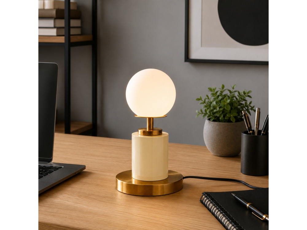 Metalowa lampa stołowa „Moira” – 17 x 17 x 34 cm – beżowa