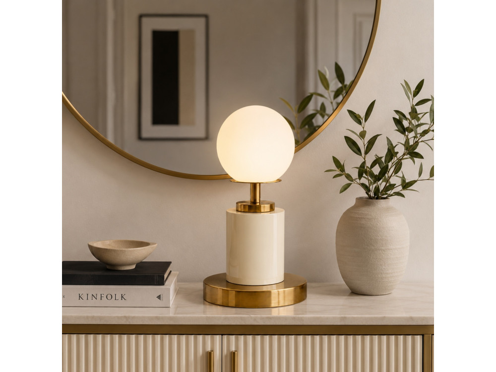 Metalowa lampa stołowa „Moira” – 17 x 17 x 34 cm – beżowa