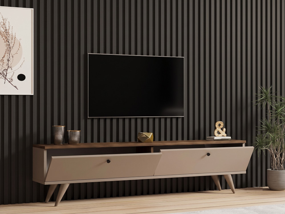 Drewniana szafka pod telewizor „Paris” – 160 x 25 x 40 cm – orzech / kaszmir