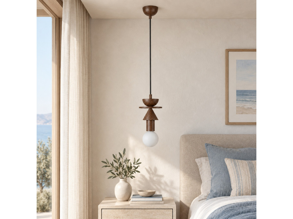 Drewniana lampa wisząca „Rotas” – 13 x 13 x 118 cm – brązowa