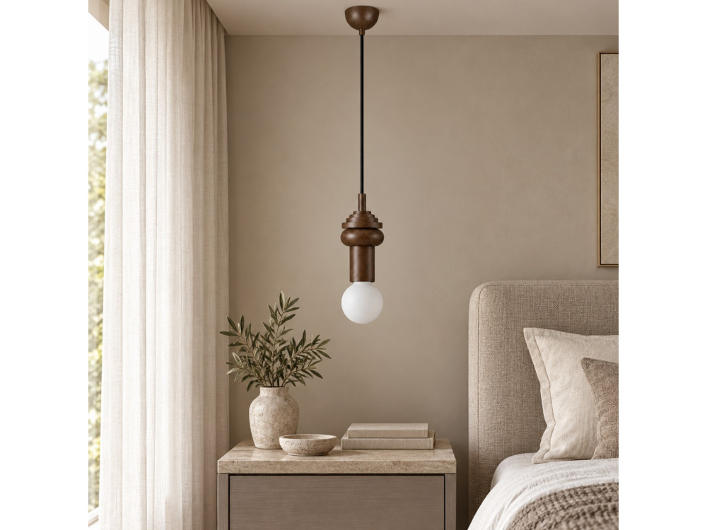 Drewniana lampa wisząca „Rotas” – 10 x 10 x 113 cm – brązowa