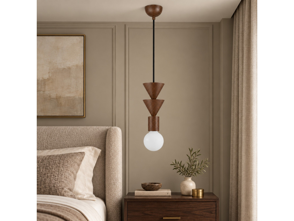 Drewniana lampa wisząca „Rotas” – 10 x 10 x 115 cm – brązowa