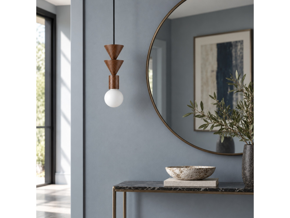 Drewniana lampa wisząca „Rotas” – 10 x 10 x 115 cm – brązowa
