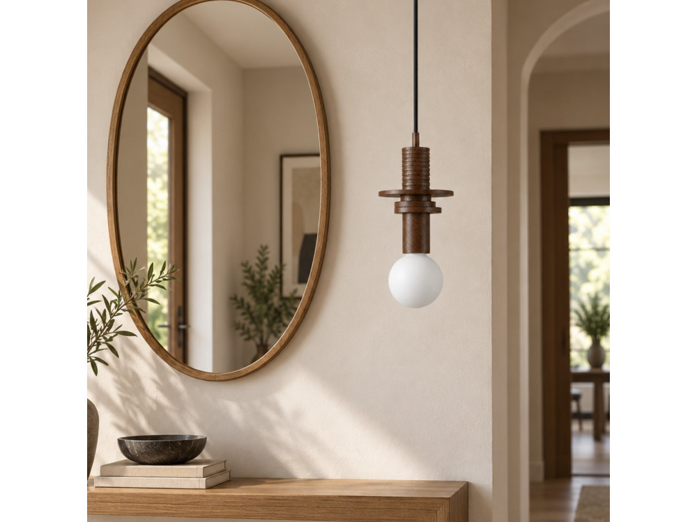 Drewniana lampa wisząca „Rotas” – 13 x 13 x 113 cm – brązowa