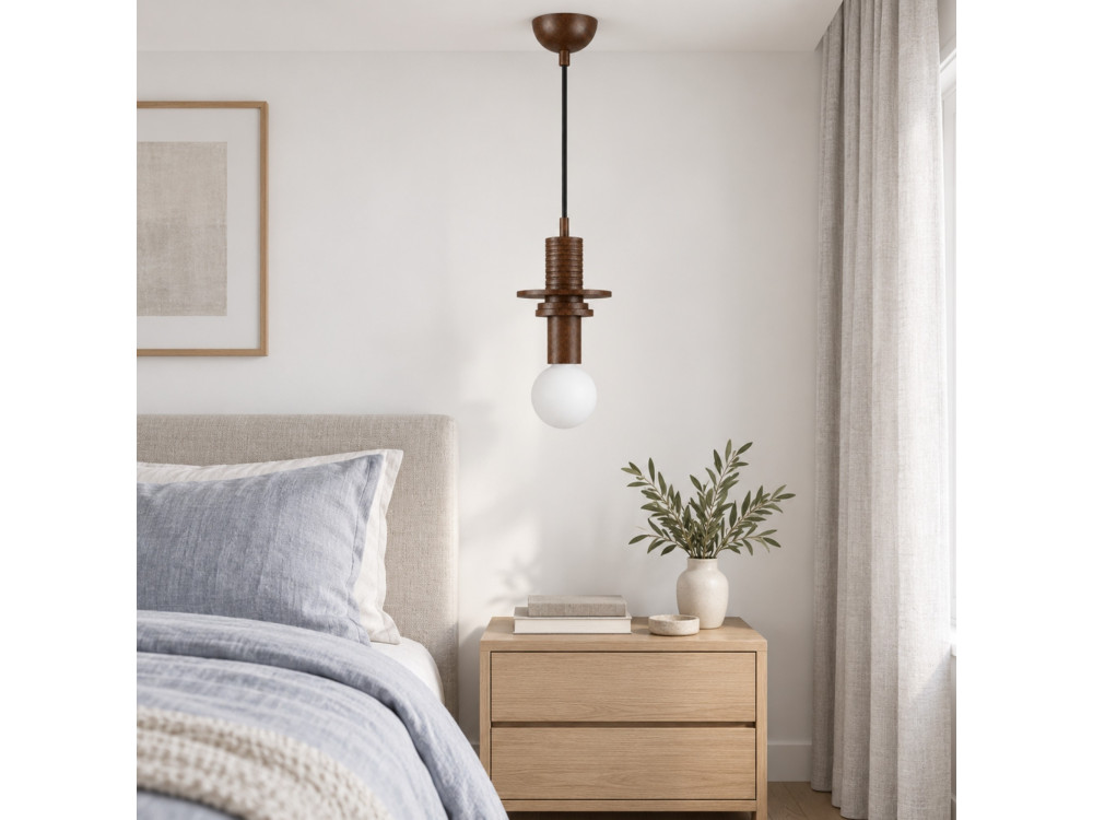 Drewniana lampa wisząca „Rotas” – 13 x 13 x 113 cm – brązowa