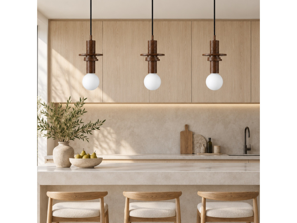 Drewniana lampa wisząca „Rotas” – 13 x 13 x 113 cm – brązowa