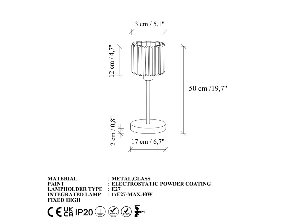 Metalowa lampa stołowa „Yakops” – 17 x 17 x 50 cm – szara