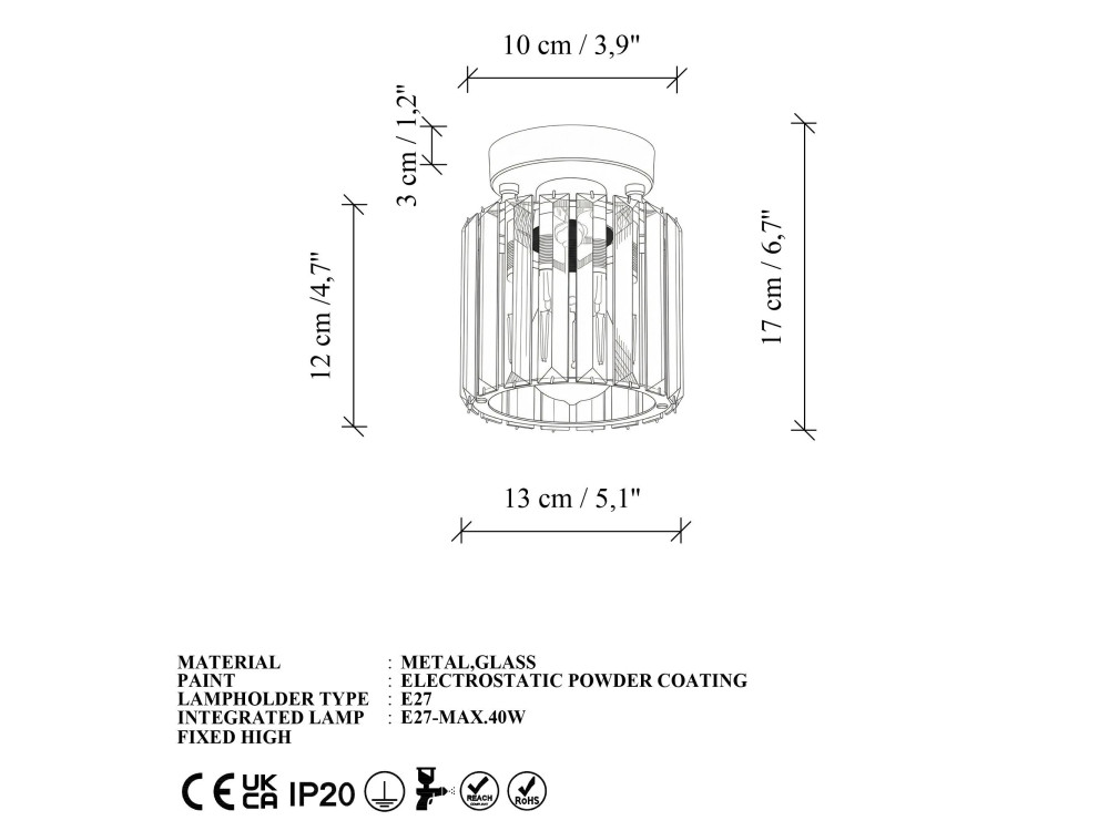 Metalowa lampa sufitowa „Yakops” – wysokość 17 cm – żółta