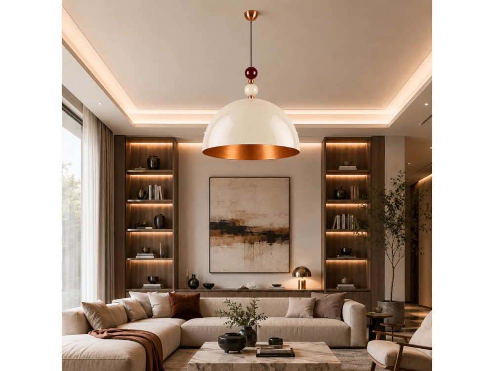 Metalowa lampa wisząca „Bubble” – 60 x 60 cm – beżowa