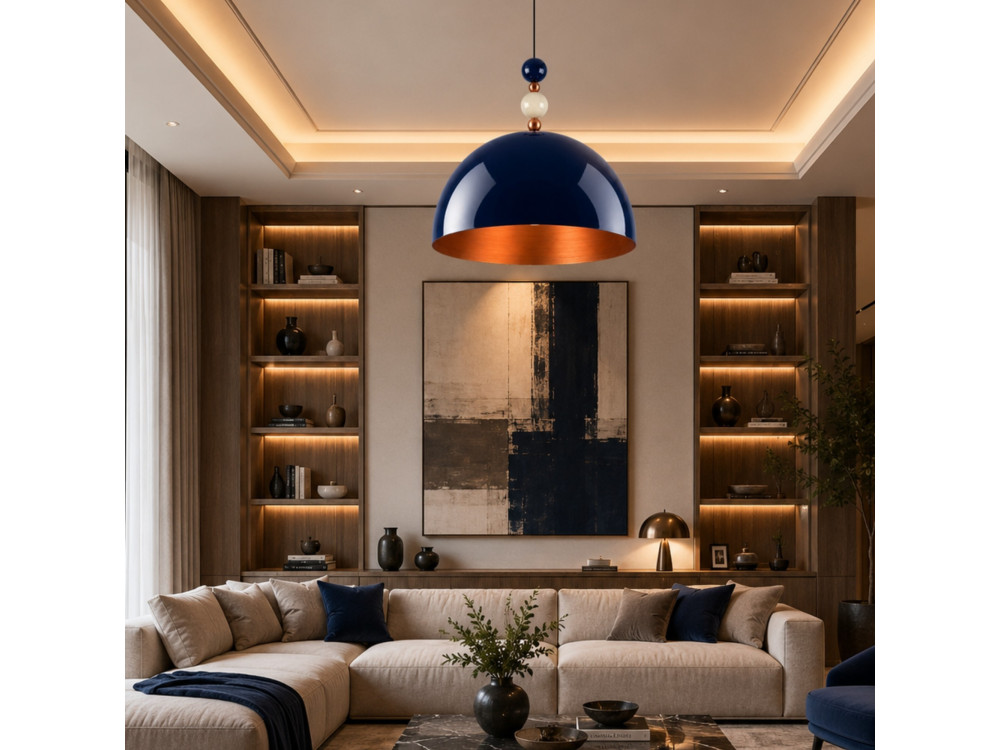 Metalowa lampa wisząca „Bubble” – 60 x 60 cm – granatowa