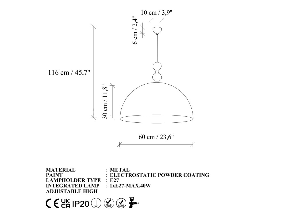 Metalowa lampa wisząca „Bubble” – 60 x 60 cm – czarna