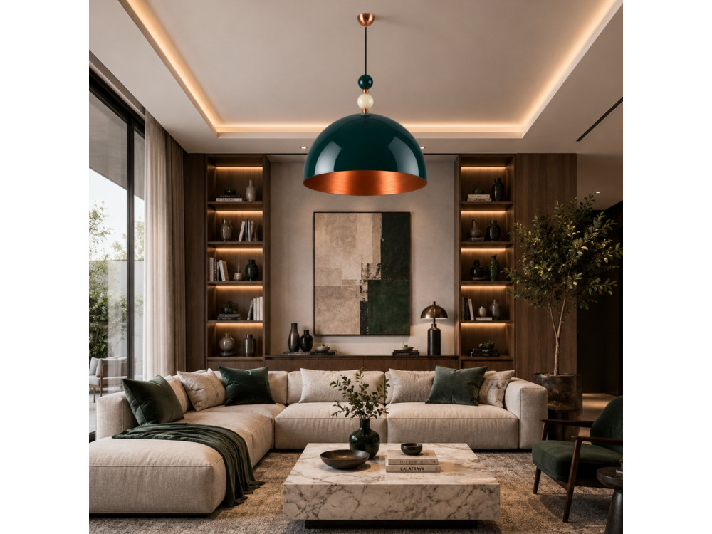 Metalowa lampa wisząca „Bubble” – 60 x 60 cm – ciemnozielona