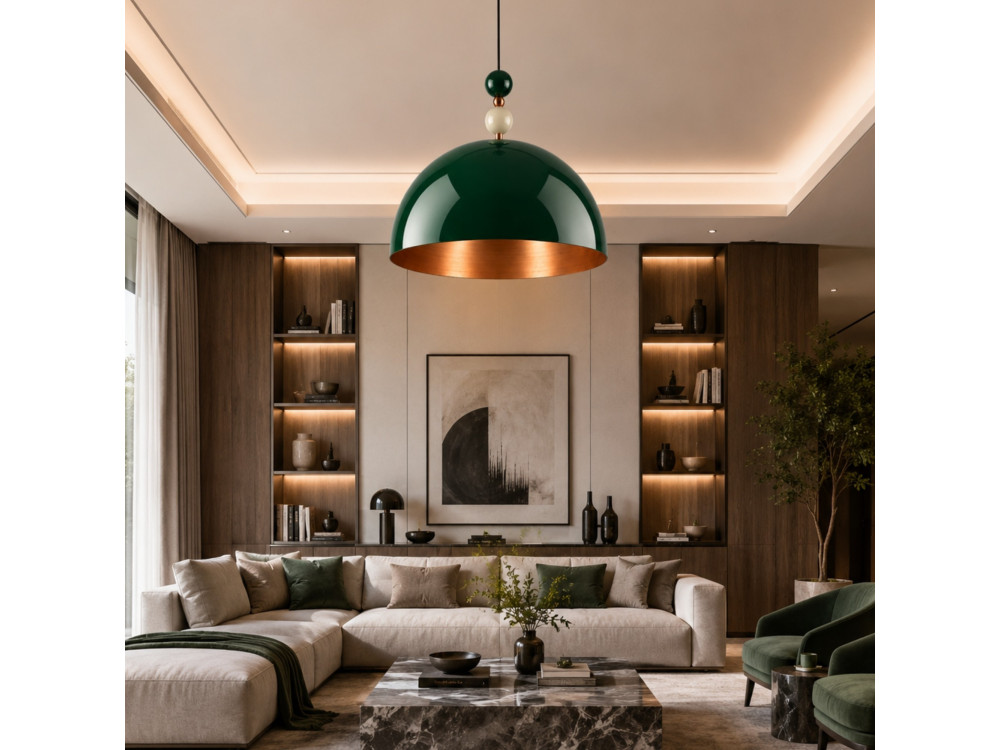 Metalowa lampa wisząca „Bubble” – 60 x 60 cm – ciemnozielona