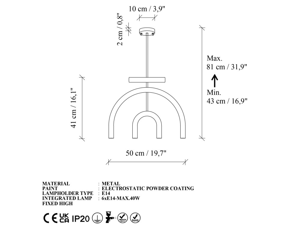 Metalowy żyrandol „Vento” – 50 x 10 cm – żółty