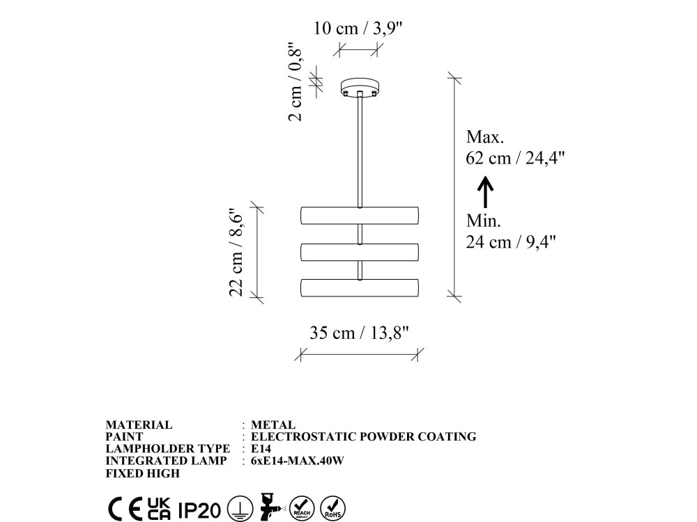 Metalowy żyrandol „Vento” – 35 x 10 cm – żółty