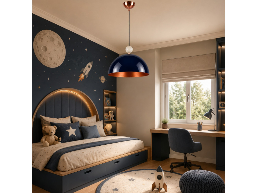 Metalowa lampa wisząca „Bubble” – 40 x 40 cm – granatowa