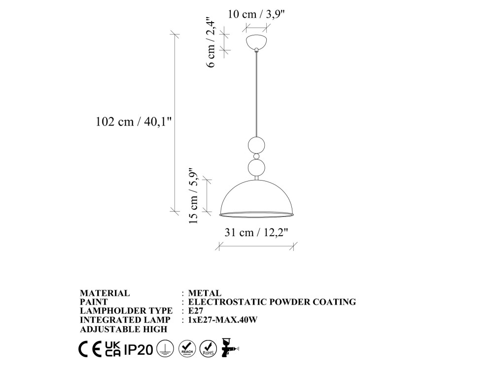 Metalowa lampa wisząca „Bubble” – 31 x 31 cm – miedź