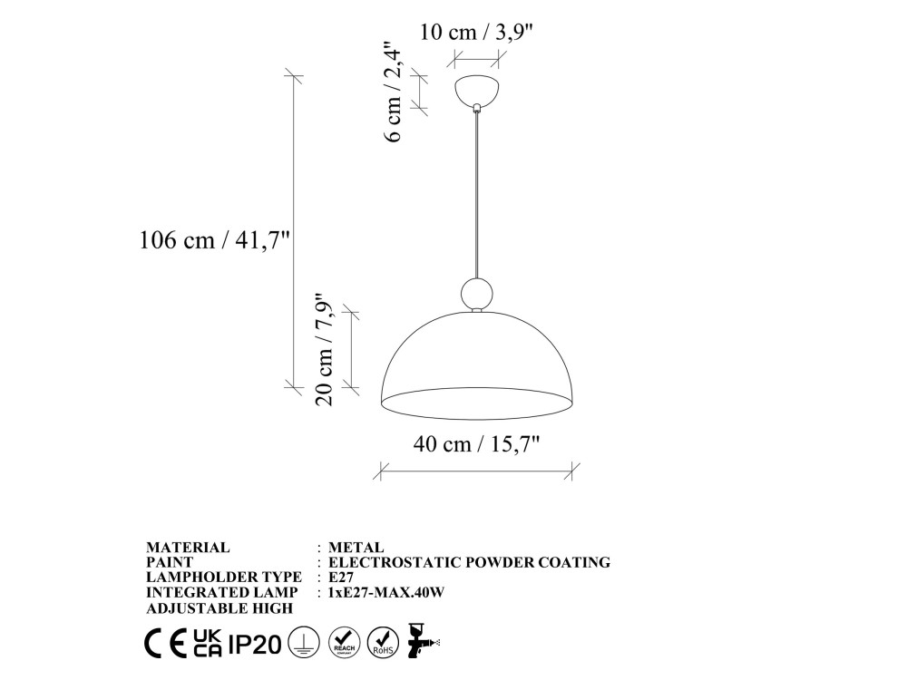 Metalowa lampa wisząca „Bubble” – 40 x 40 cm – żółta