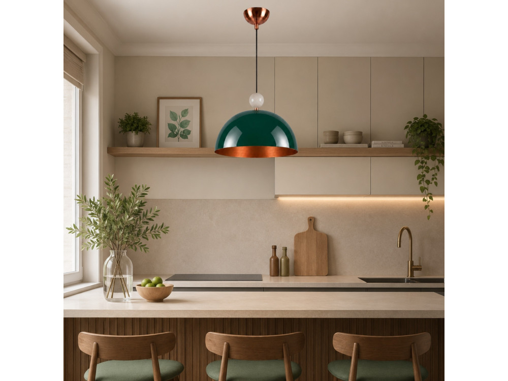 Metalowa lampa wisząca „Bubble” – 40 x 40 cm – ciemnozielona