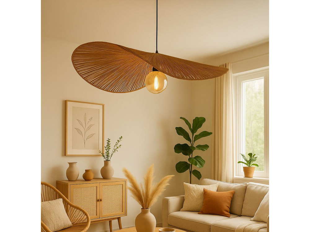 Lampa wisząca z bambusa „Bruz” – 30 x 30 cm – beżowa