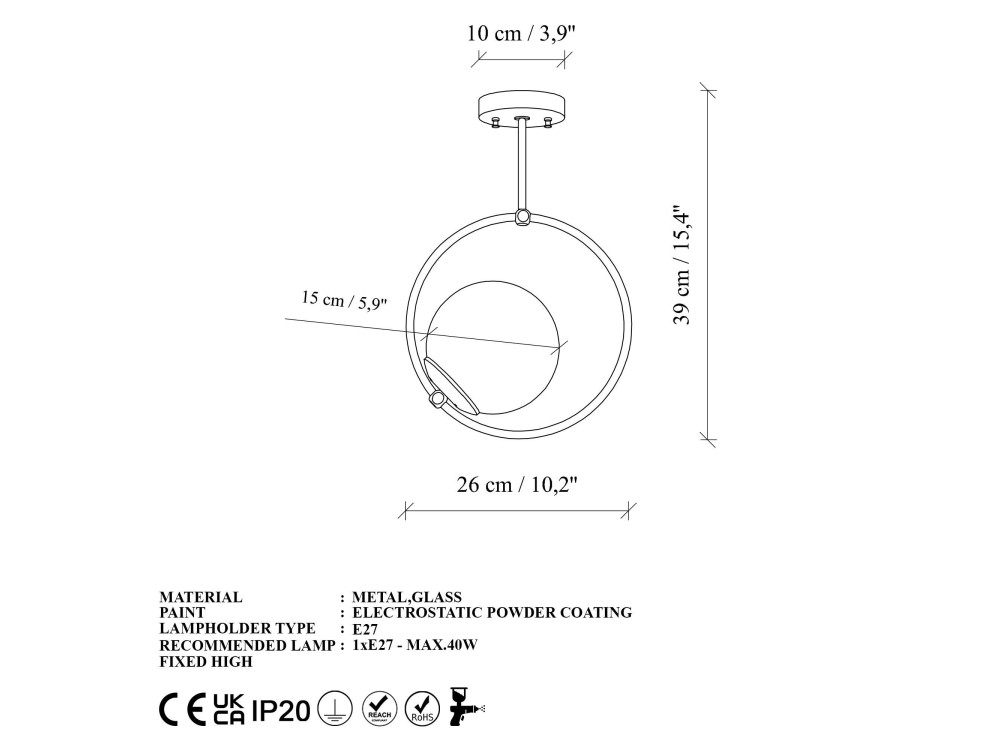 Metalowa lampa wisząca „Dolunay” – 26 x 15 cm – żółta