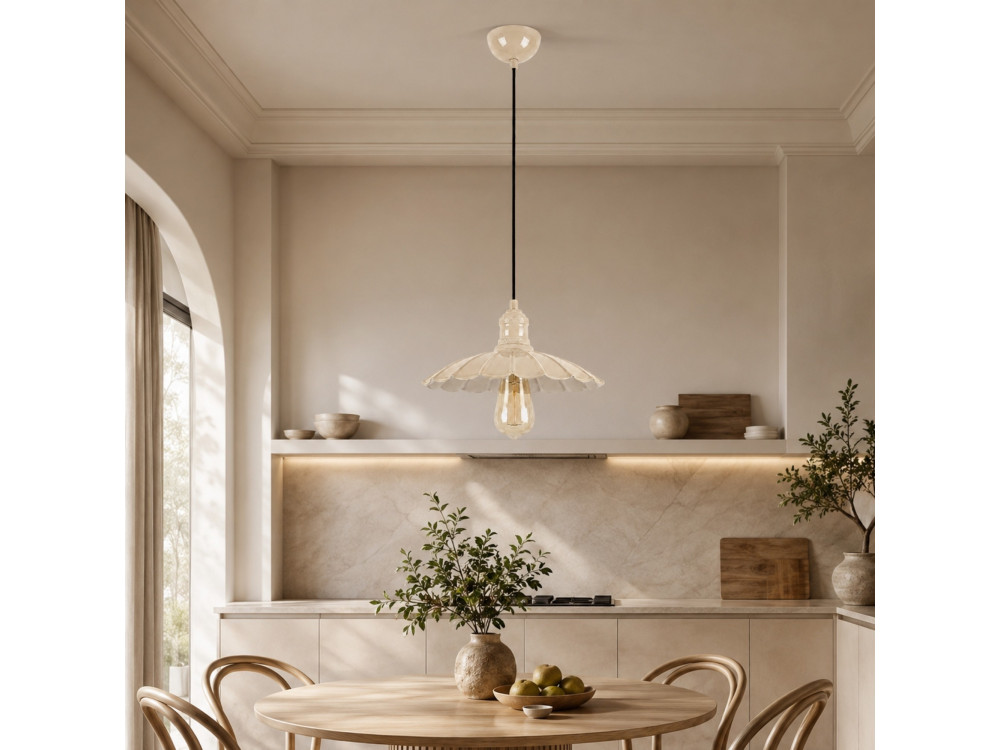 Metalowa lampa wisząca „Volan” – 25 x 25 cm – beżowa